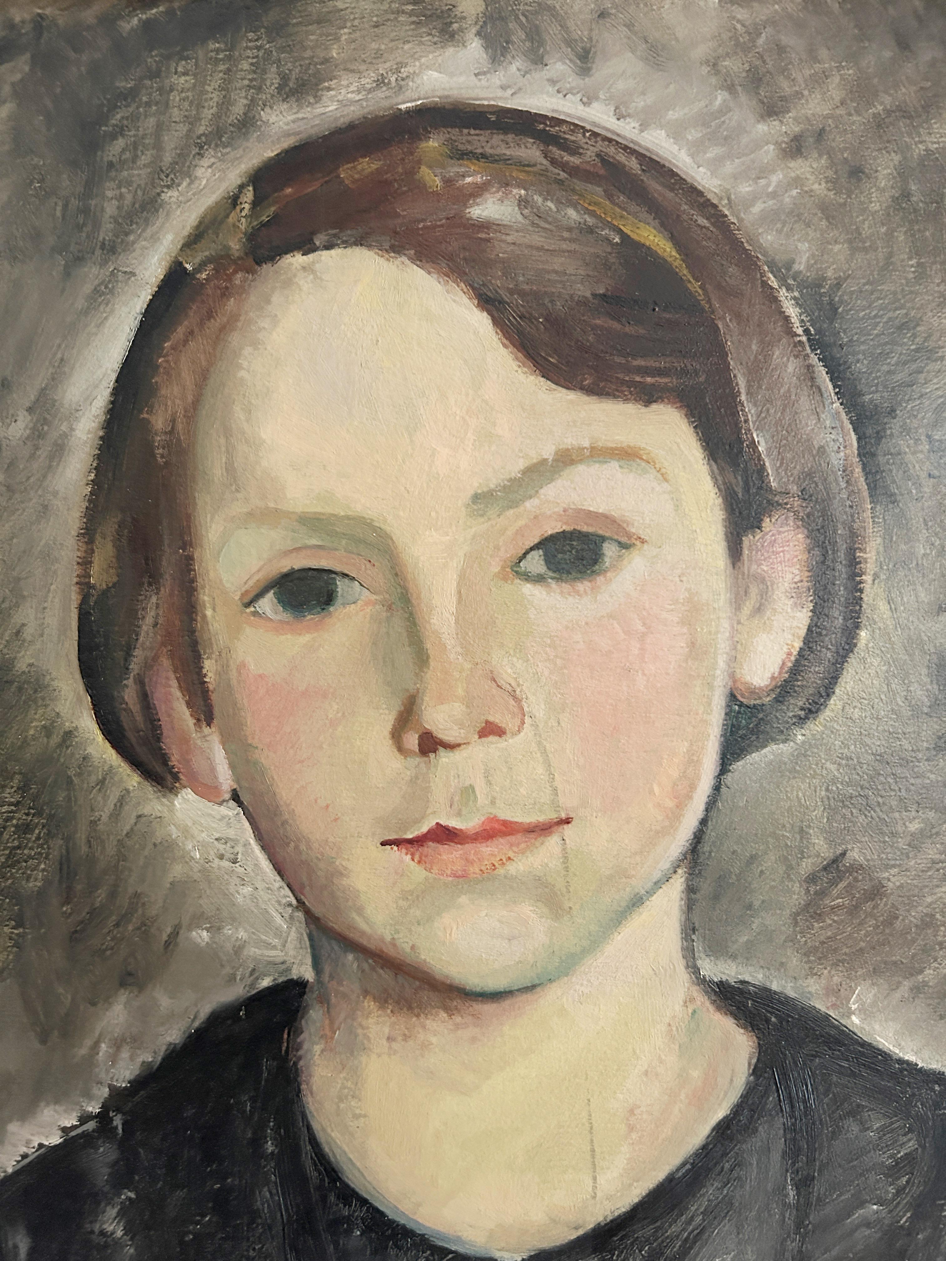Ritratto di una giovane donna, 1935 circa - Portrait Painting Grigio di Mercedes Legrand