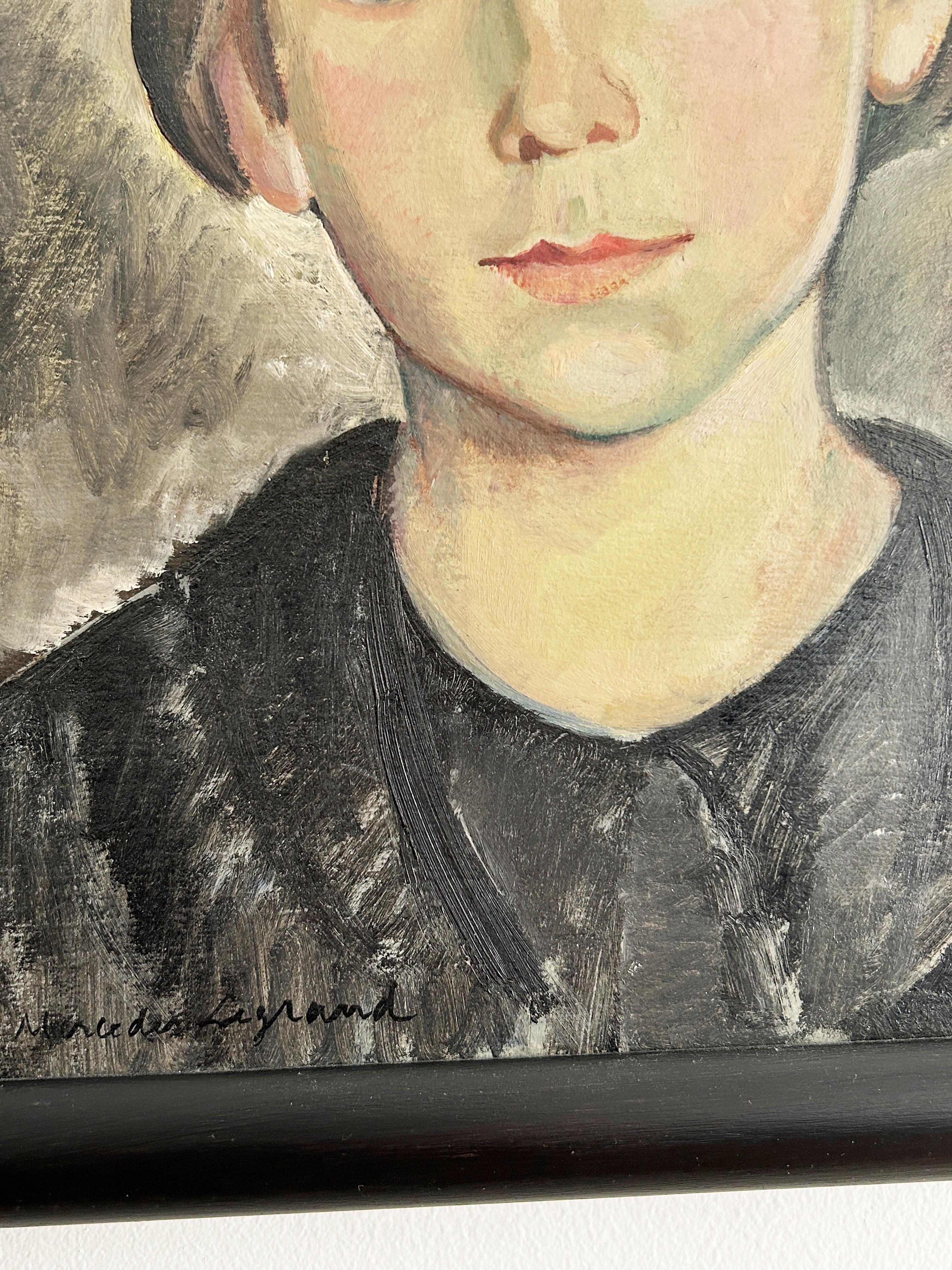 Portrait of a young woman, circa 1935 - Beige Portrait Painting by Mercedes Legrand