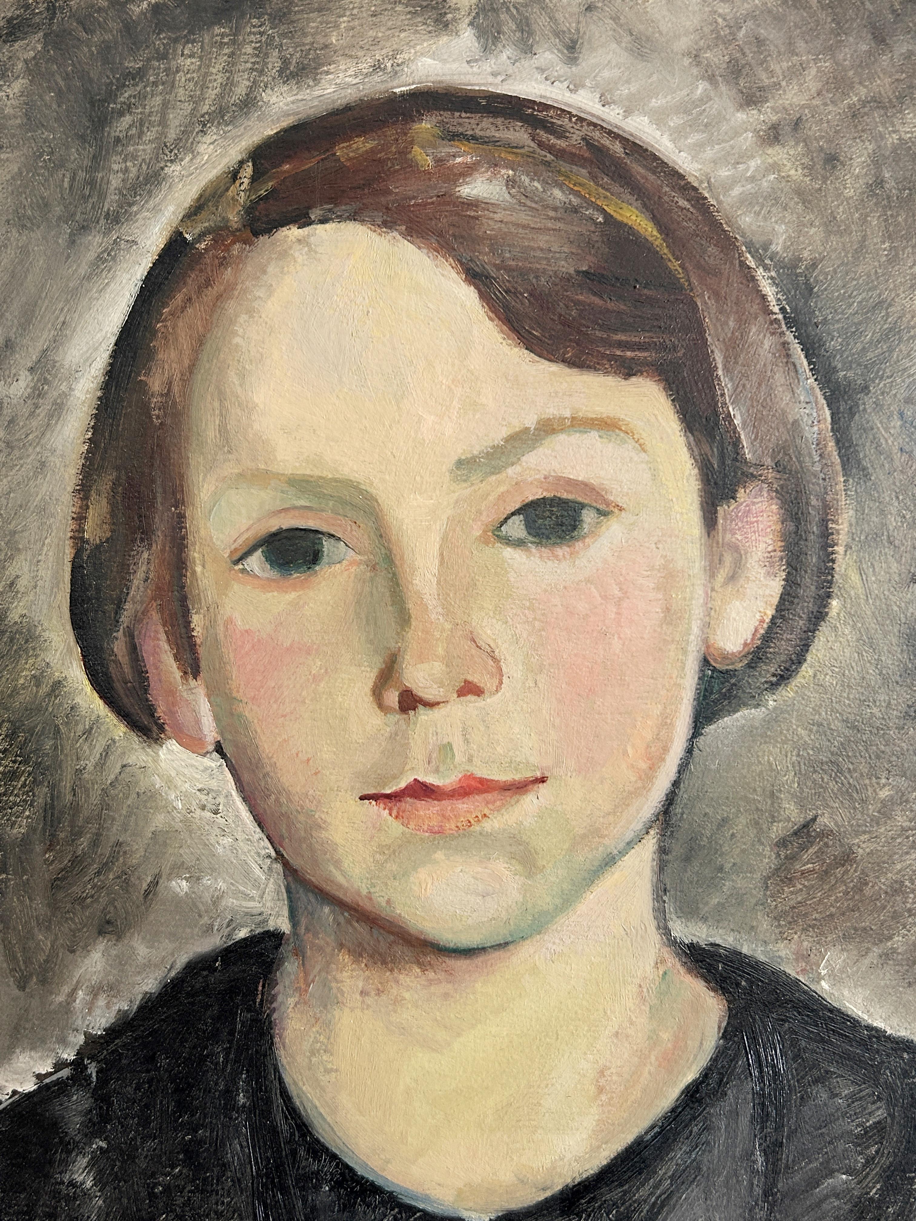 Mercédès LEGRAND (1893-1945)
Portrait of a young woman ; assumed to be the artist's daughter, circa 1935
Oil on panel (carton bouilli)
Signed lower left
36 x 29 cm

Born in Spain in 1893 to Belgian parents, Mercédès Legrand was a painter, poet and