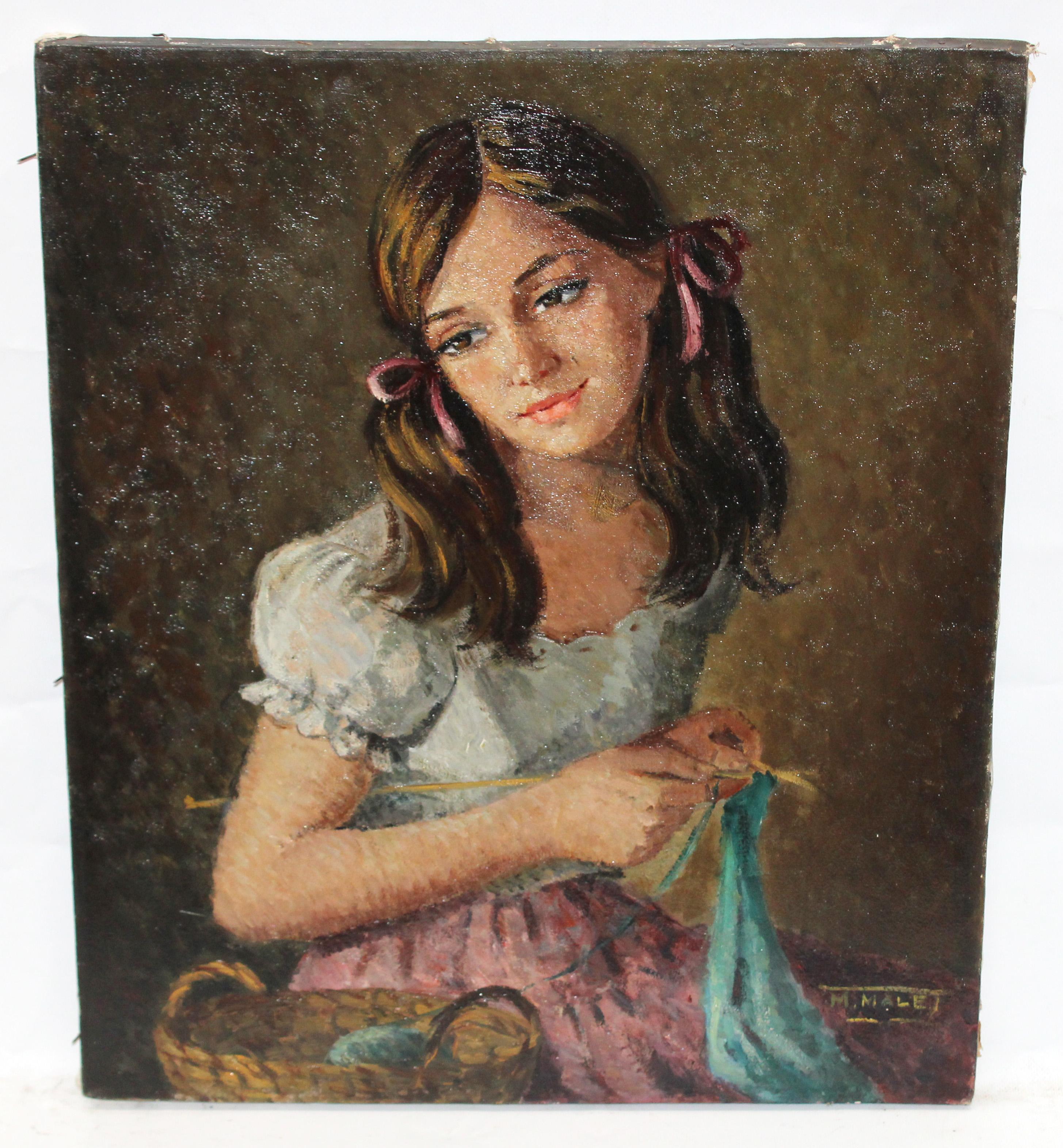 Óleo sobre tela - La joven tejedora - Painting di Mercedes Malet Travy