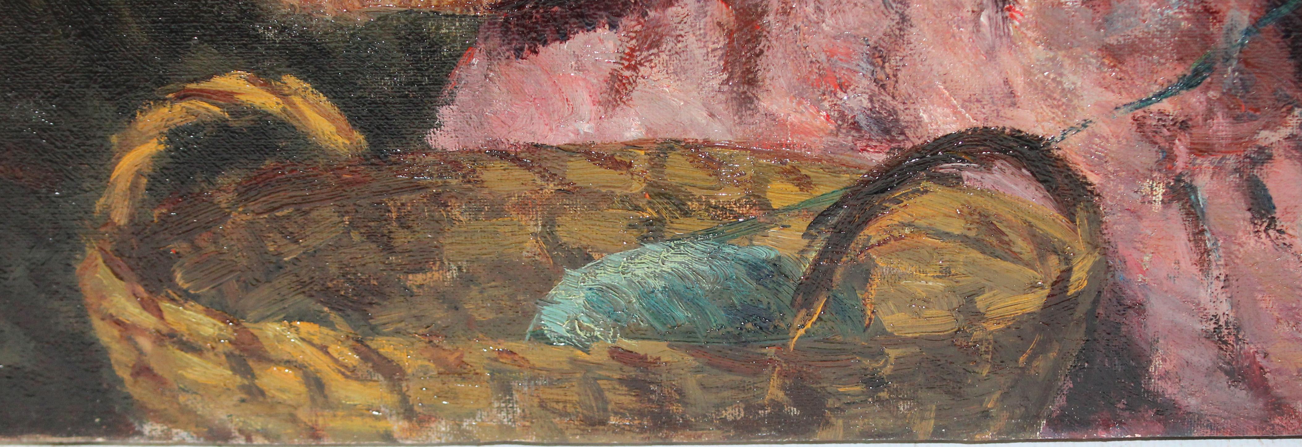 Óleo sobre tela - La joven tejedora in vendita 4