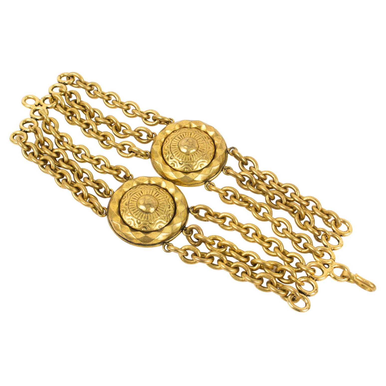 Mercedes Robirosa Gilt Metal Medallion and Chain Link Bracelet For Sale