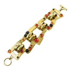 Mercedes Robirosa Jeweled Link Bracelet with Black, Red Poured Glass Cabochons