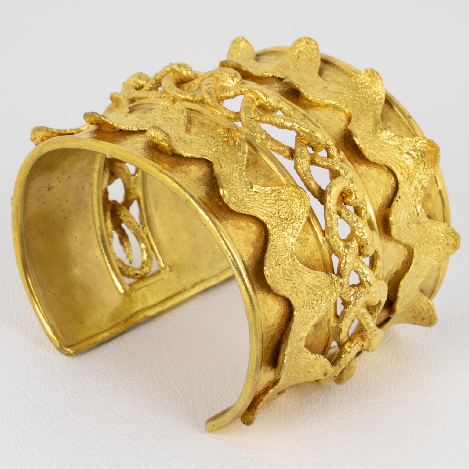 Baroque Mercedes Robirosa Gilded Cuff Bracelet with Carving For Sale