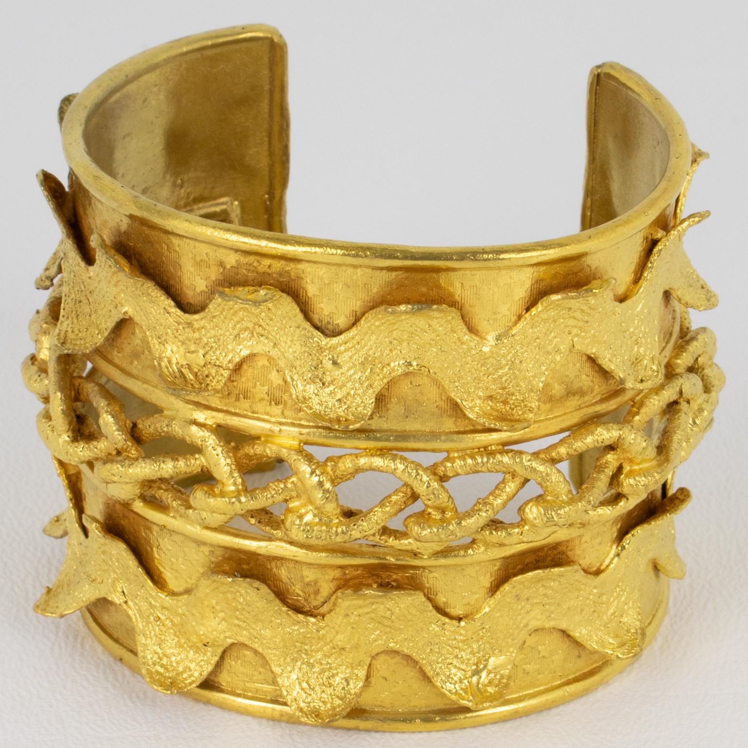 Mercedes Robirosa Gilded Cuff Bracelet with Carving In Excellent Condition For Sale In Atlanta, GA