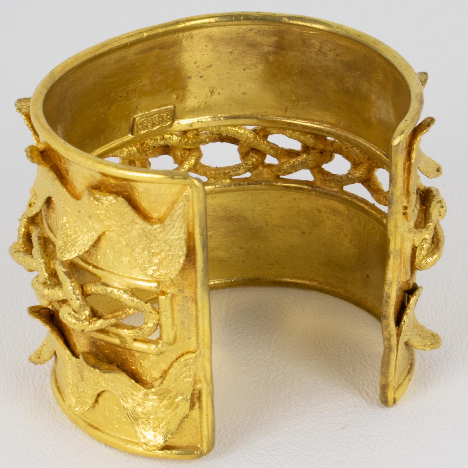 Women's Mercedes Robirosa Gilded Cuff Bracelet with Carving For Sale