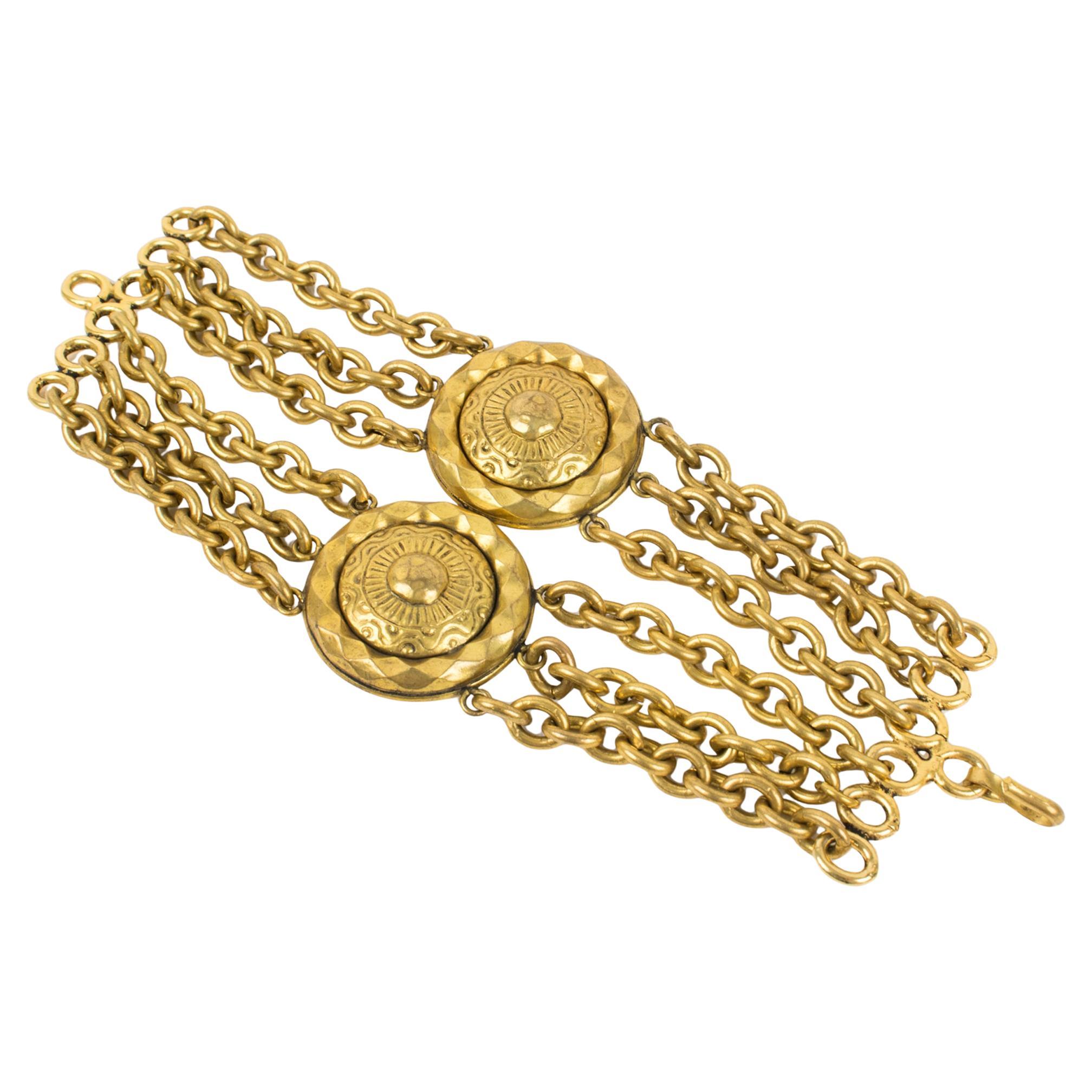 Mercedes Robirosa Paris Bracciale extra-largo con maglie dorate e intagliate in vendita