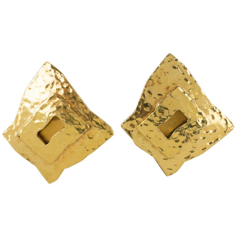 Boucles D'oreilles Clips Vintage MERCEDES ROBIROSA - Doré Et Bleu émaillé - Occasion