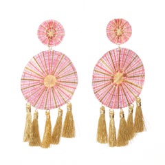 MERCEDES SALAZAR gold pink metal applique tassel clip on earrings