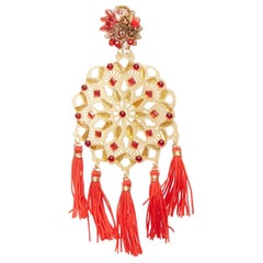 MERCEDES SALAZAR gold red acrylic beads tassel new year clip on earrings