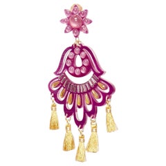 MERCEDES SALAZAR magenta pink acrylic beads gold tassel clip on earrings