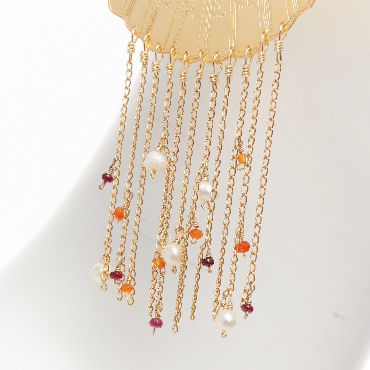 MERCEDES SALAZAR metal shell crystal faux pearl tassel clip on earrings Pair 1