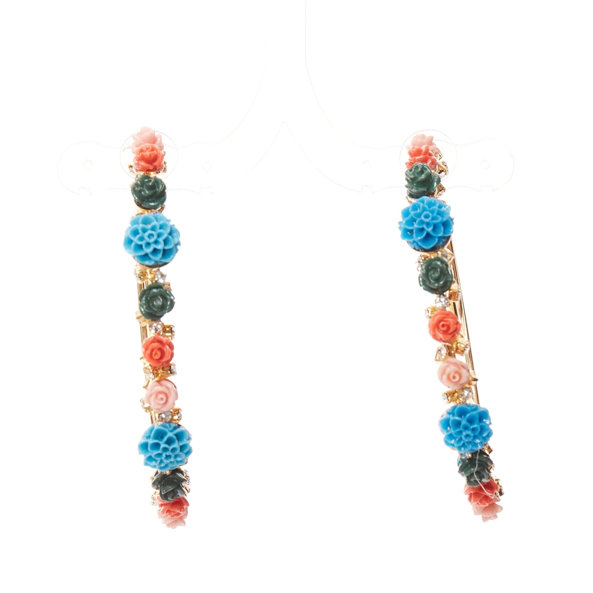 MERCEDES SALAZAR multicolour resin flower embellished moon hoop pin earrings In Fair Condition For Sale In Hong Kong, NT