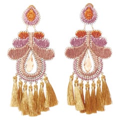 MERCEDES SALAZAR pink brown metallic applique clip on earrings Pair