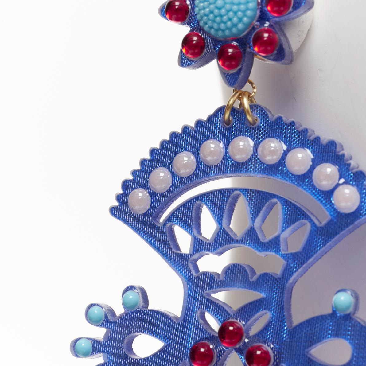 MERCEDES SALAZAR red blue acrylic beads tassel dangling clip on earrings Pair 2