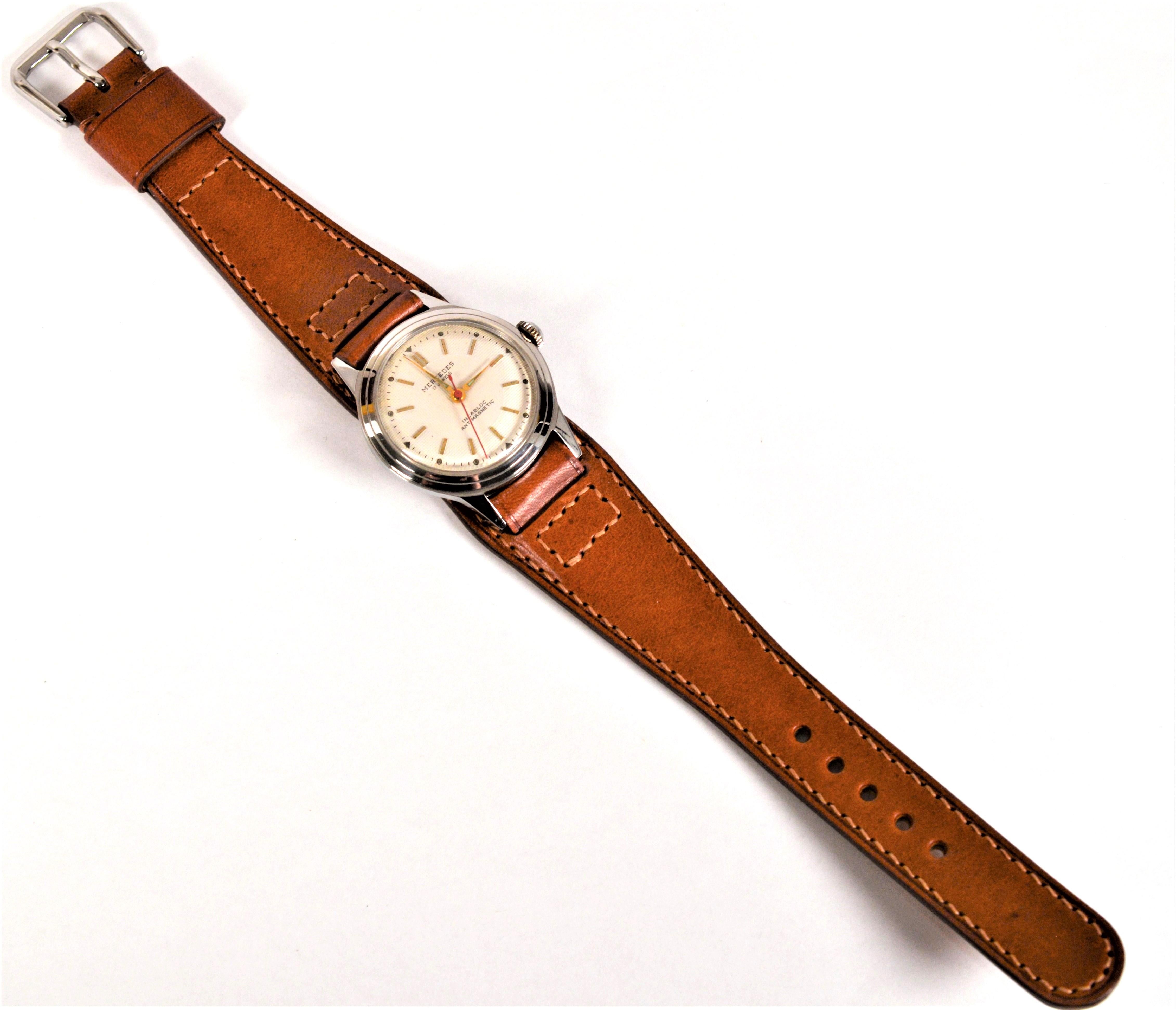 Mercedes Stainless Steel Post WWII Vintage Wrist Watch In Good Condition For Sale In Mount Kisco, NY