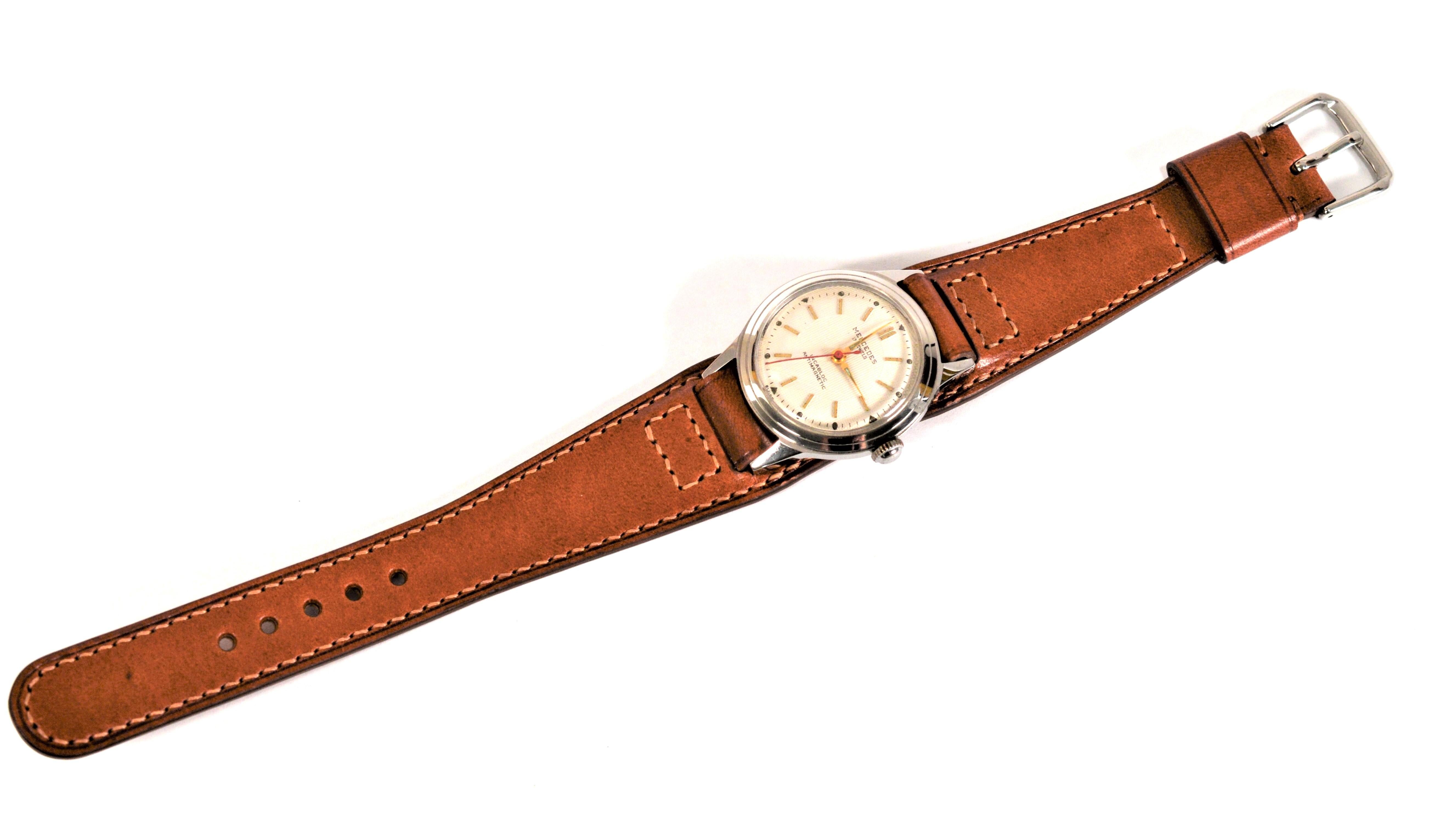 Mercedes Edelstahl Post WWII Vintage-Armbanduhr im Angebot 1