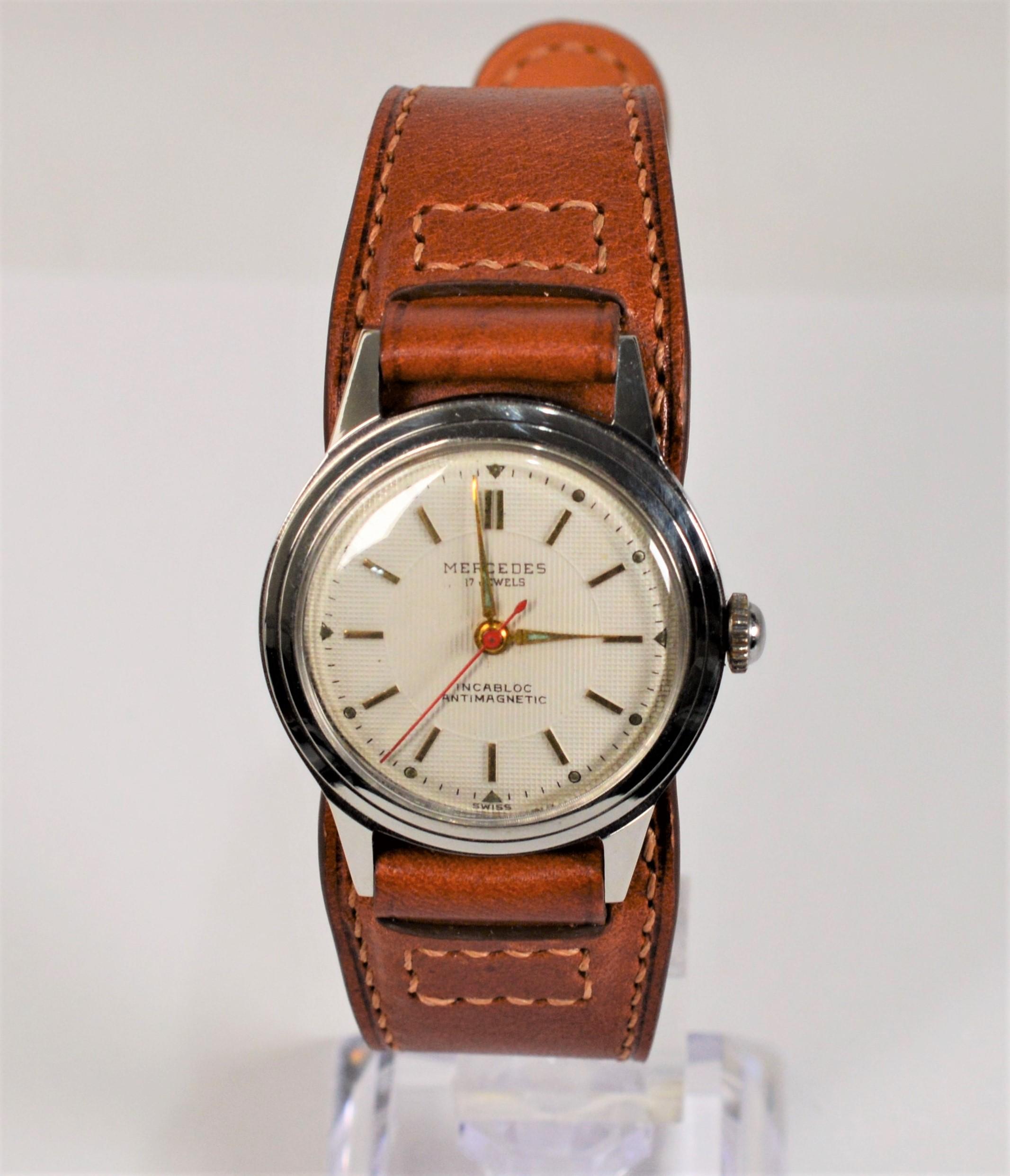 Montre-bracelet Mercedes en acier inoxydable Post WWII Vintage en vente 3