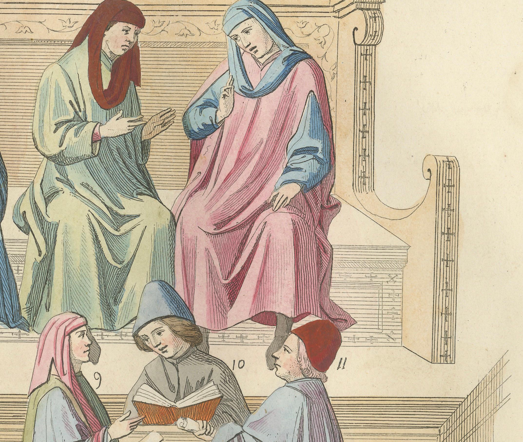 French Merchant Courtroom Scene with Consuls and Petitioners in Medieval Italy, 1845 For Sale