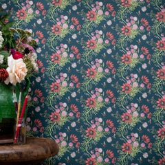 Mercia Bees in Deep Blue Botanical Wallpaper