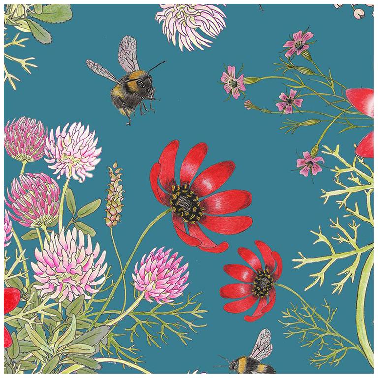 English Mercia Bees in Noon Botanical Wallpaper For Sale