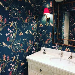 Mercia Vines in Deep Blue Botanical Birds and Bees Wallpaper