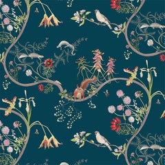 Carta da parati Mercia Vines in Deep Blue Botanical Birds and Bees