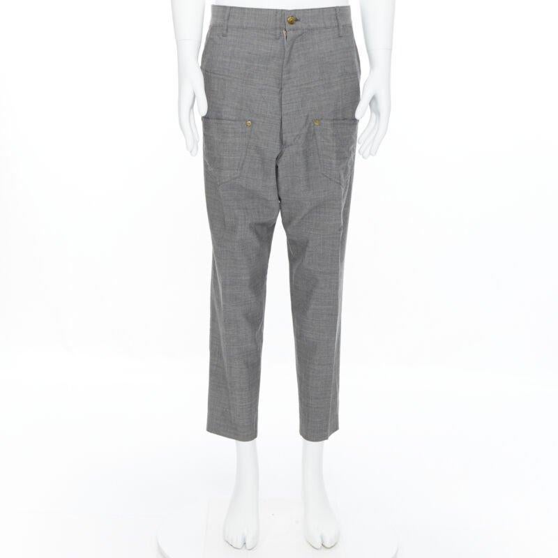 Gray MERCIBEAUCOUP grey wool reversed back to front dropped crotch trousers JP3 L For Sale