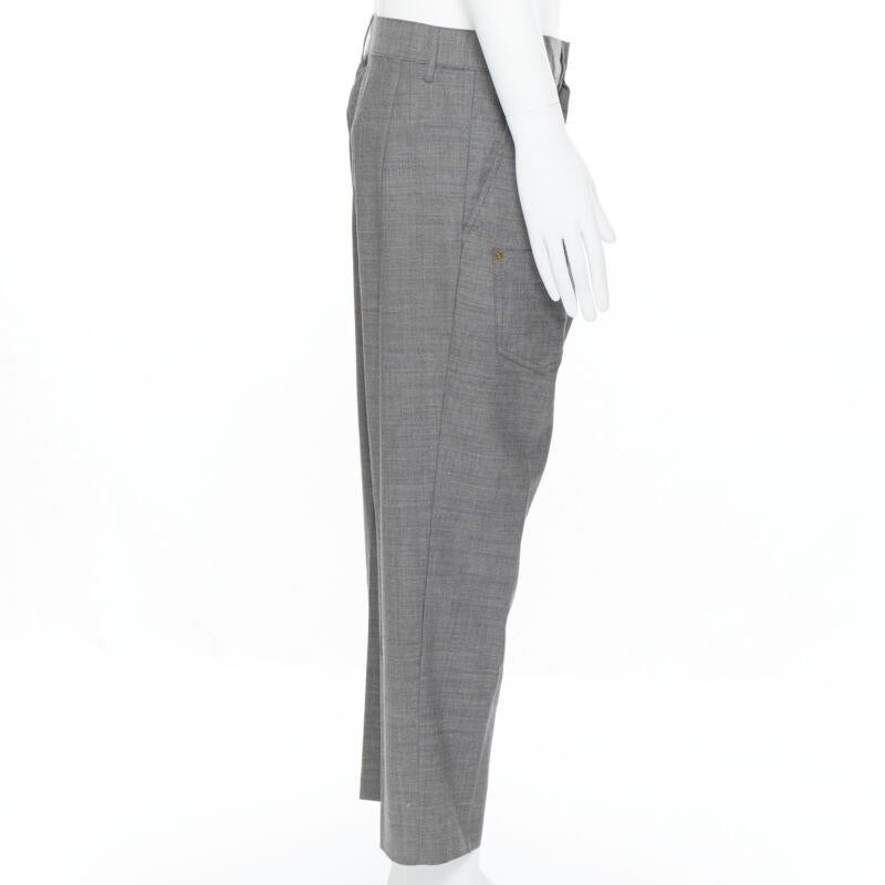Women's MERCIBEAUCOUP grey wool reversed back to front dropped crotch trousers JP3 L For Sale