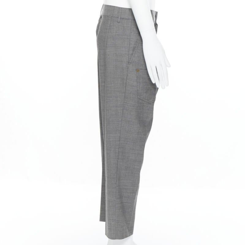 Women's MERCIBEAUCOUP grey wool reversed back to front dropped crotch trousers JP3 L For Sale