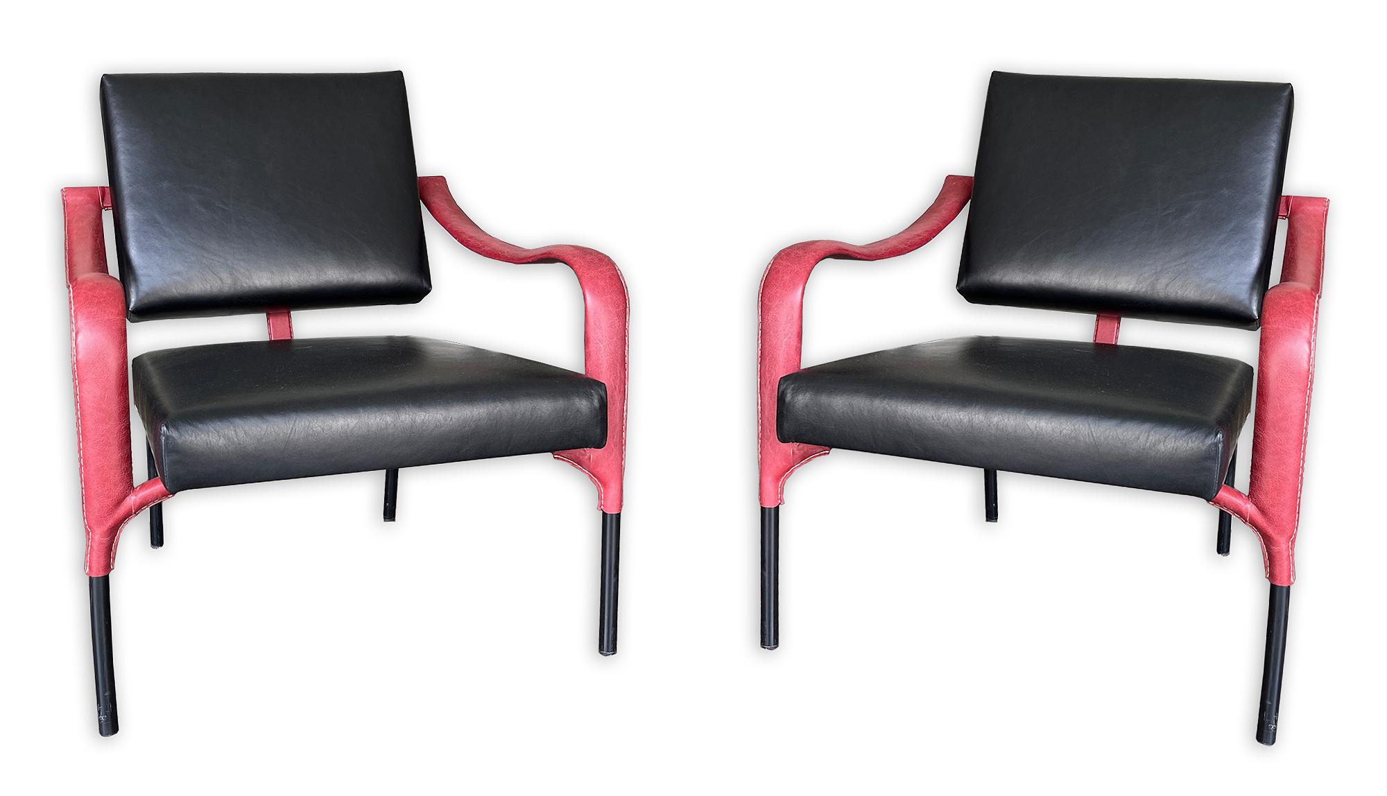 Rare pair of lounge chairs coming from a hotel in Paris, France, circa 1980's.
Edited by Mercier Freres, Paris 12.
Measurements: height 29”, height2 15”1/2, width 25”3/4, depth 27”1/2.
Coming from a Parisian hotel where several pairs were stored