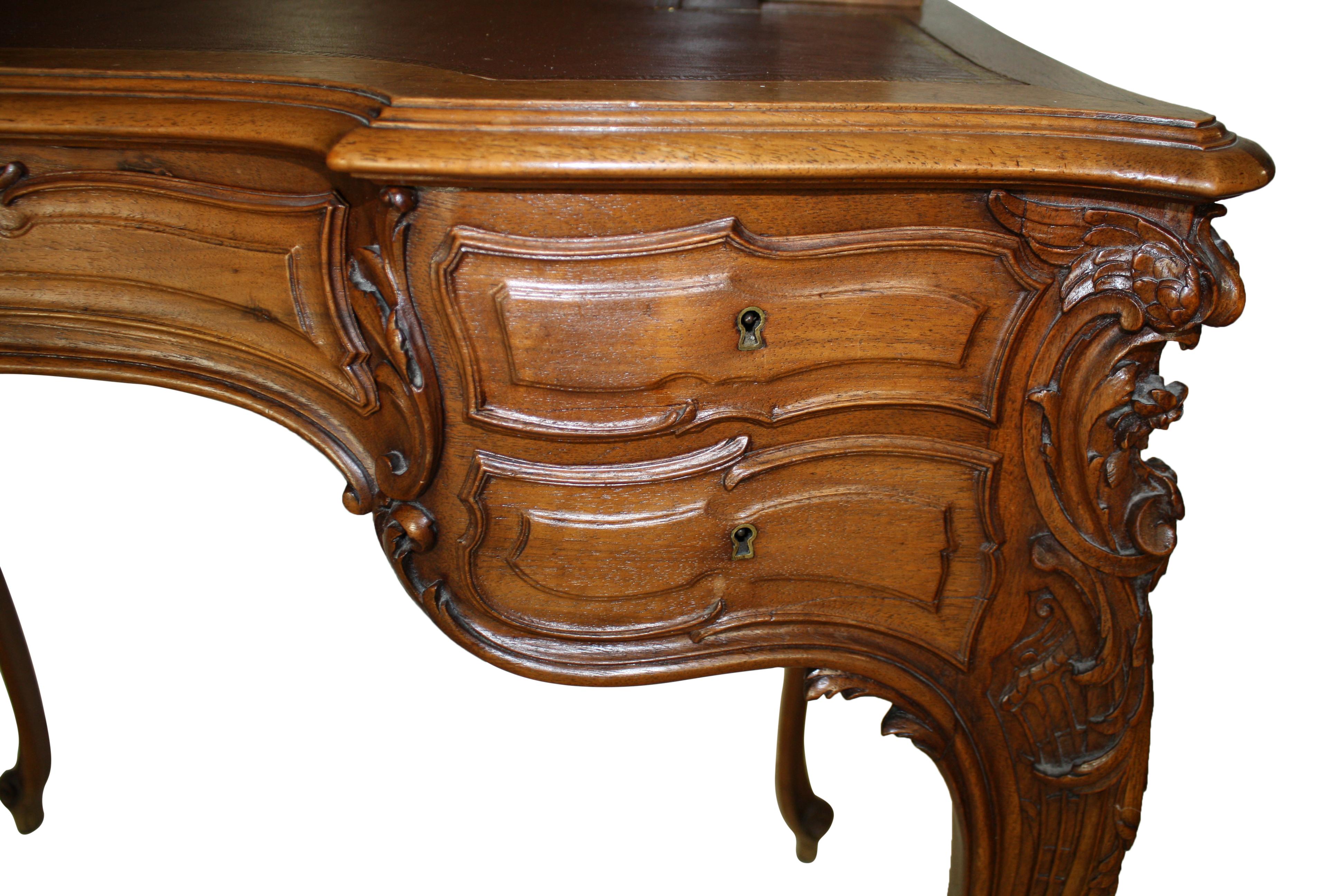 Mercier Frères Louis XV Walnut Desk with Top Hutch, circa 1895 2