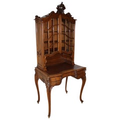 Antique Mercier Frères Louis XV Walnut Desk with Top Hutch, circa 1895