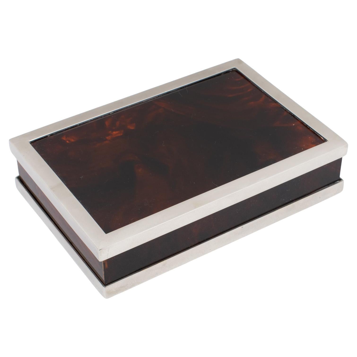 Caja Mercier de carey, lucita y cromo, Francia circa 1970