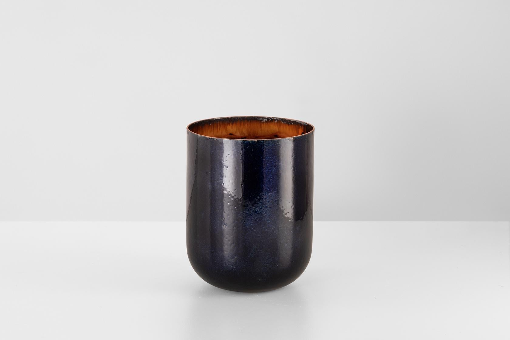Mercurio, Copper Vase with Enamelled Interior and Enamelled Exterior For Sale 7