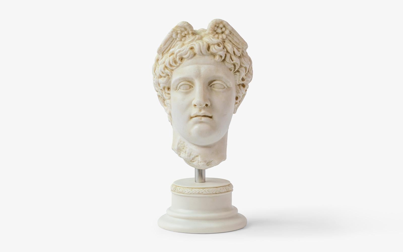 Grec classique Statue de buste Mercurius Hermès réalisée avec de la poudre de marbre comprimée, Musée d'Istanbul en vente