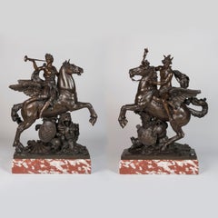 Mercury and Fame on Pegasus Bronze Sculptures After Coysevox by Cornu Circa 1880