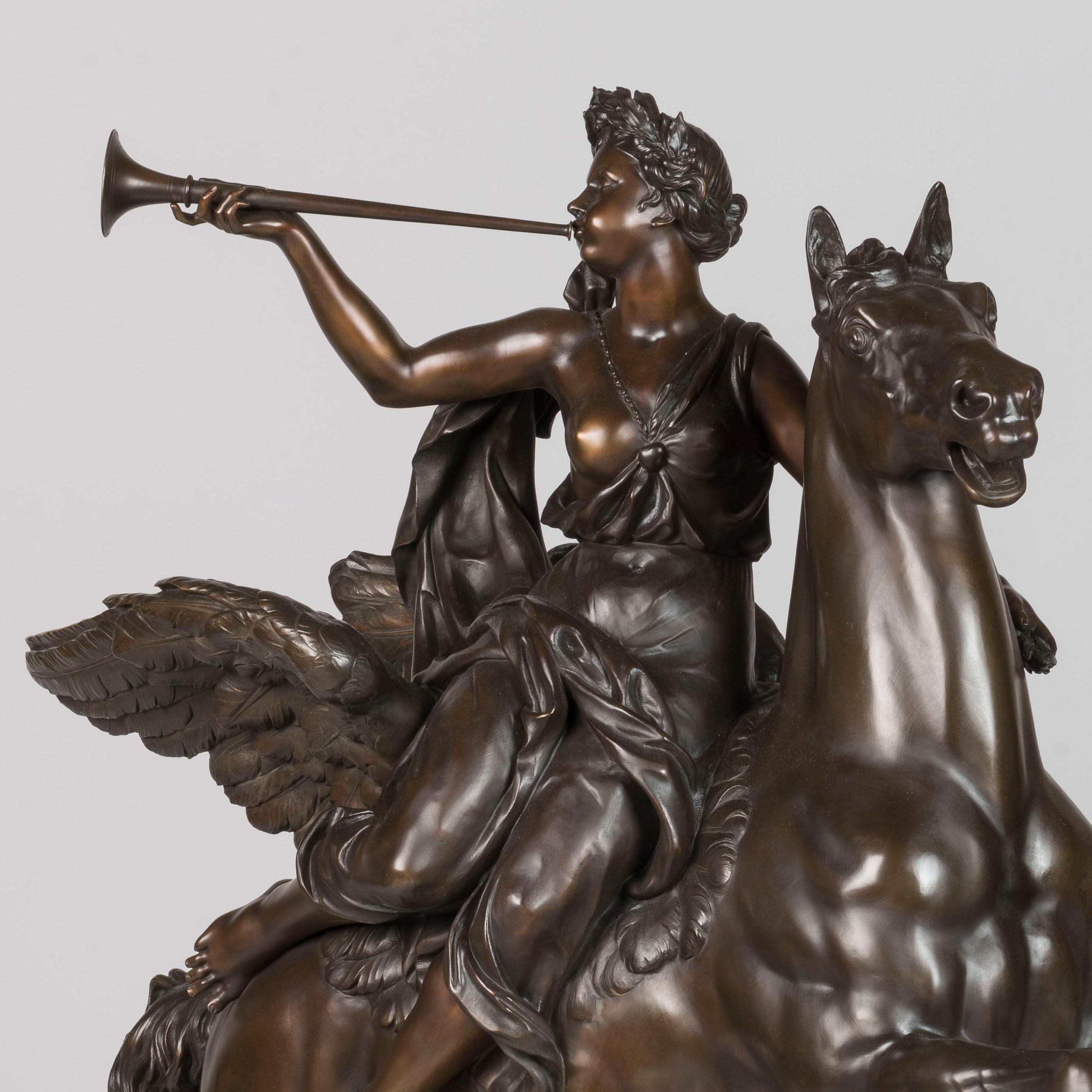 XIX secolo Mercurio e Fama su Pegaso, bronzi patinati di Eugène Cornu, CIRCA 1880 in vendita