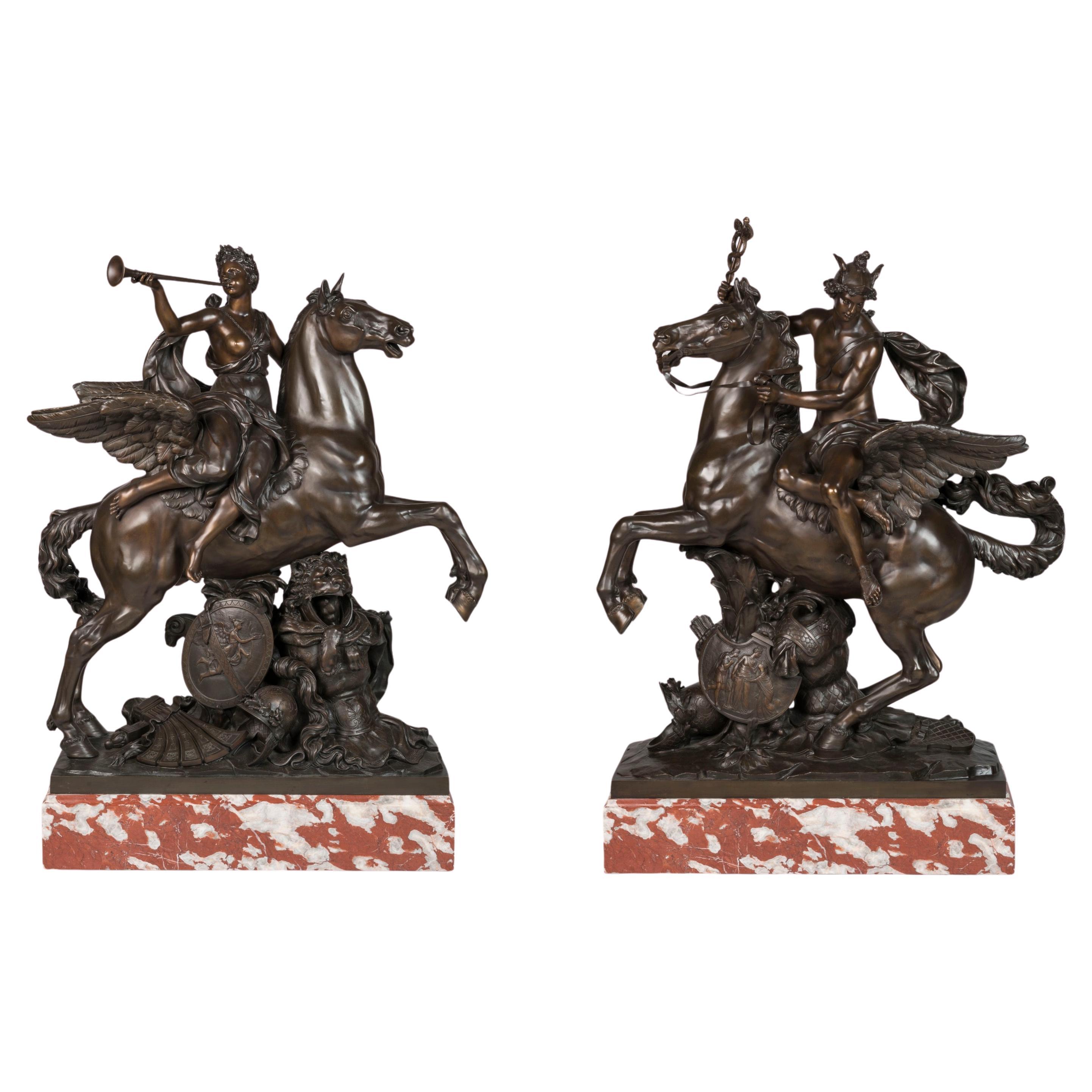 Mercurio e Fama su Pegaso, bronzi patinati di Eugène Cornu, CIRCA 1880 in vendita