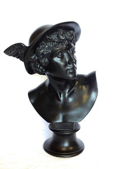 Mercury Black Marble Bust Sculpture, 20th Century