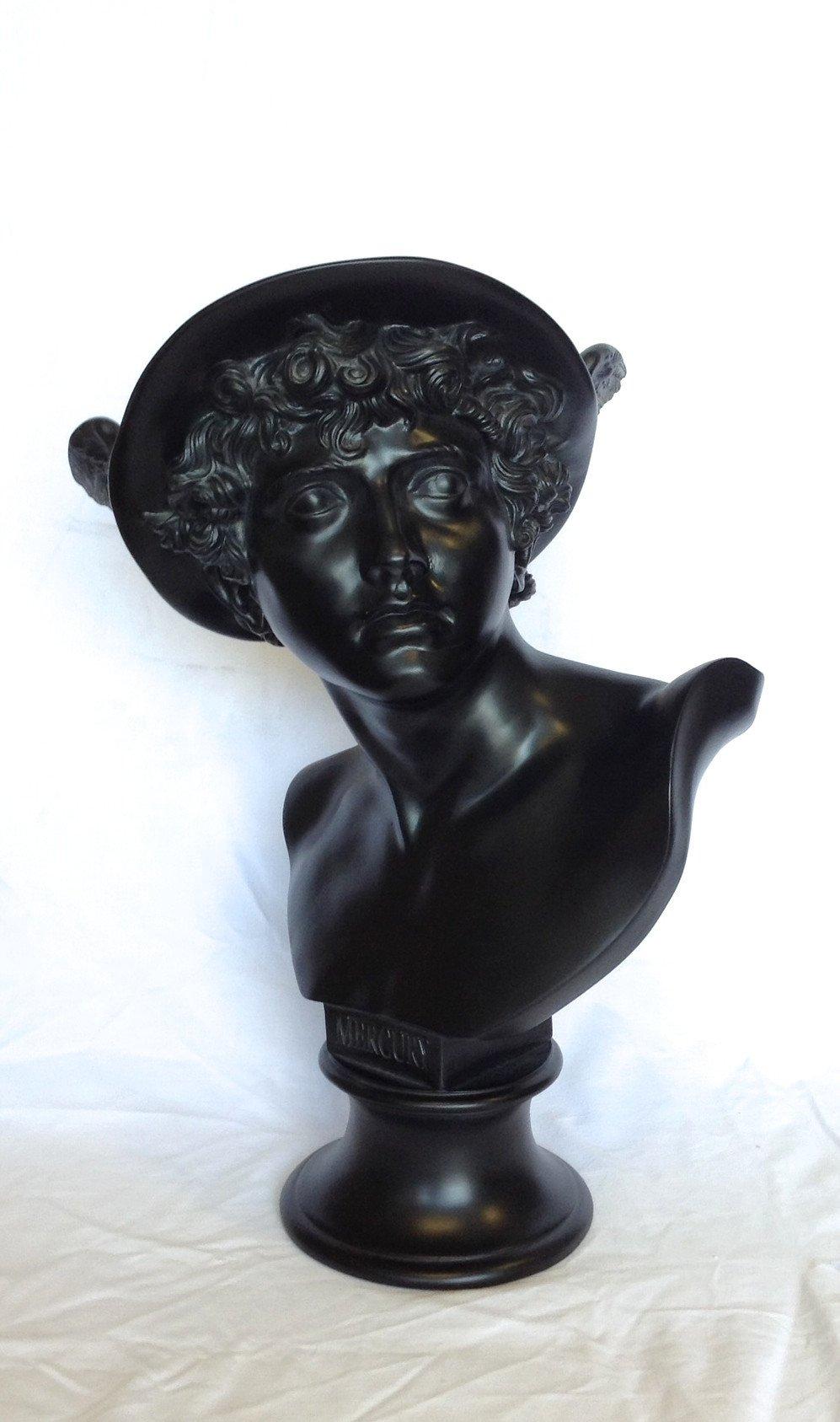 British Mercury Black Marble Bust Sculpture, 20th Century For Sale