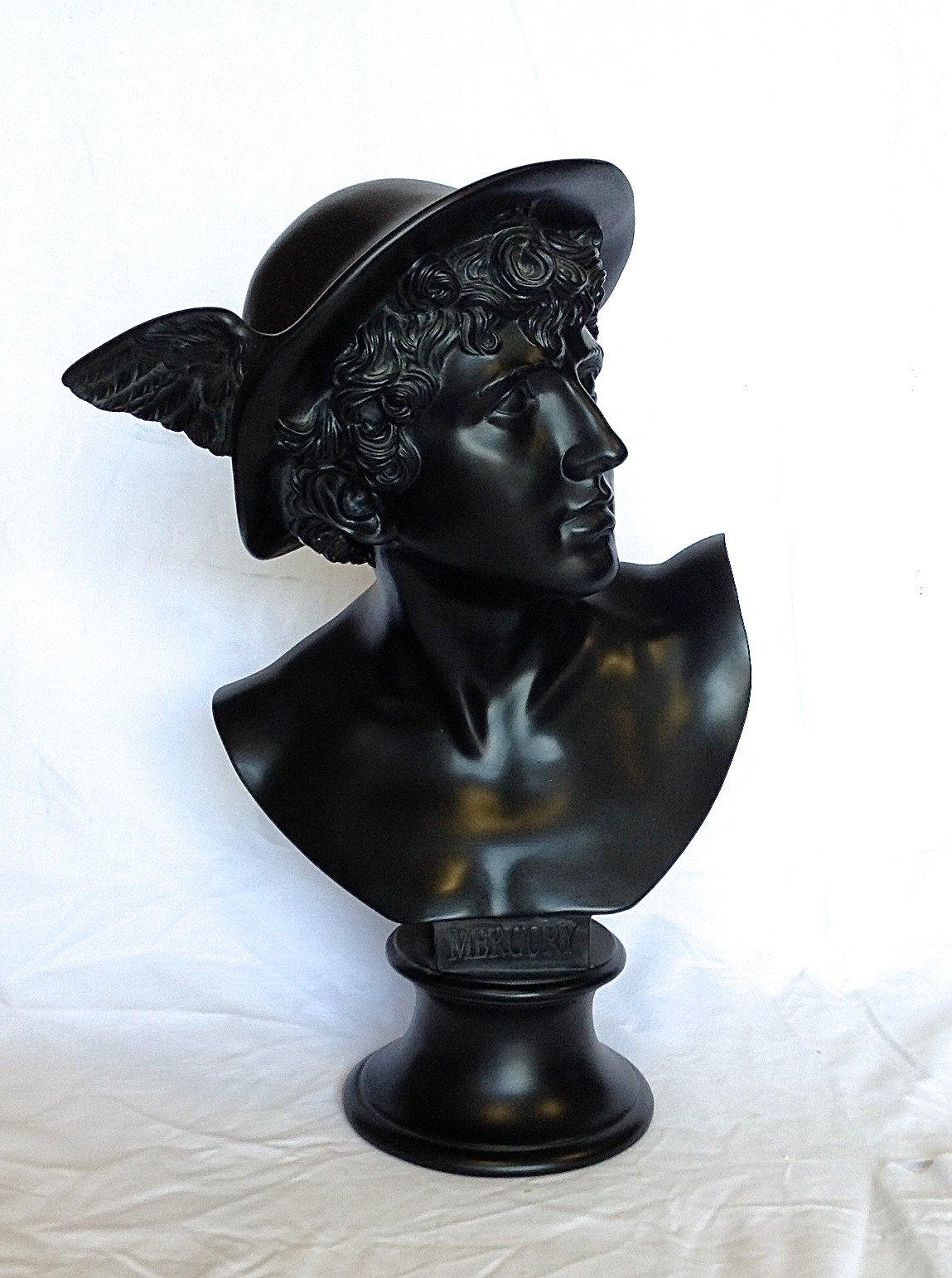 Mercury Black Marble Bust Sculpture, 20th Century In Excellent Condition For Sale In London, GB