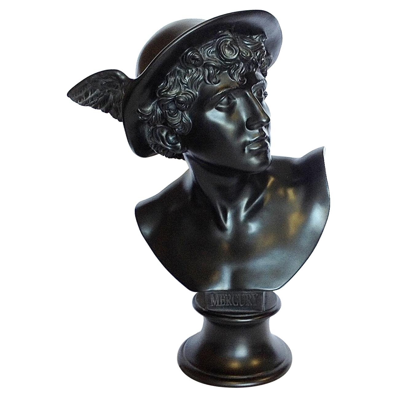 Mercury Black Marble Bust Sculpture, 20th Century For Sale