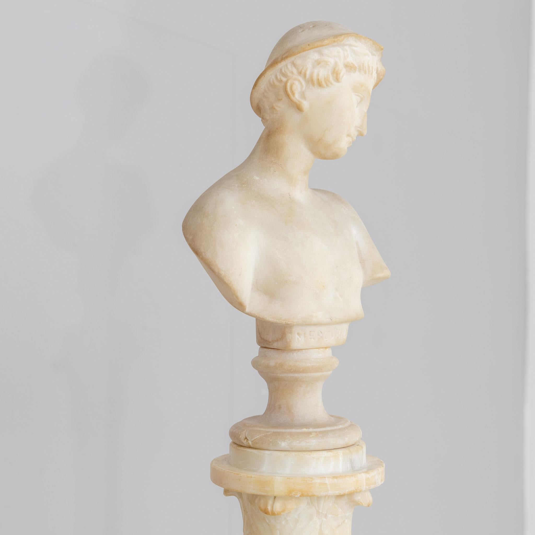 Albâtre Buste de mercure avec colonne, 19e siècle en vente