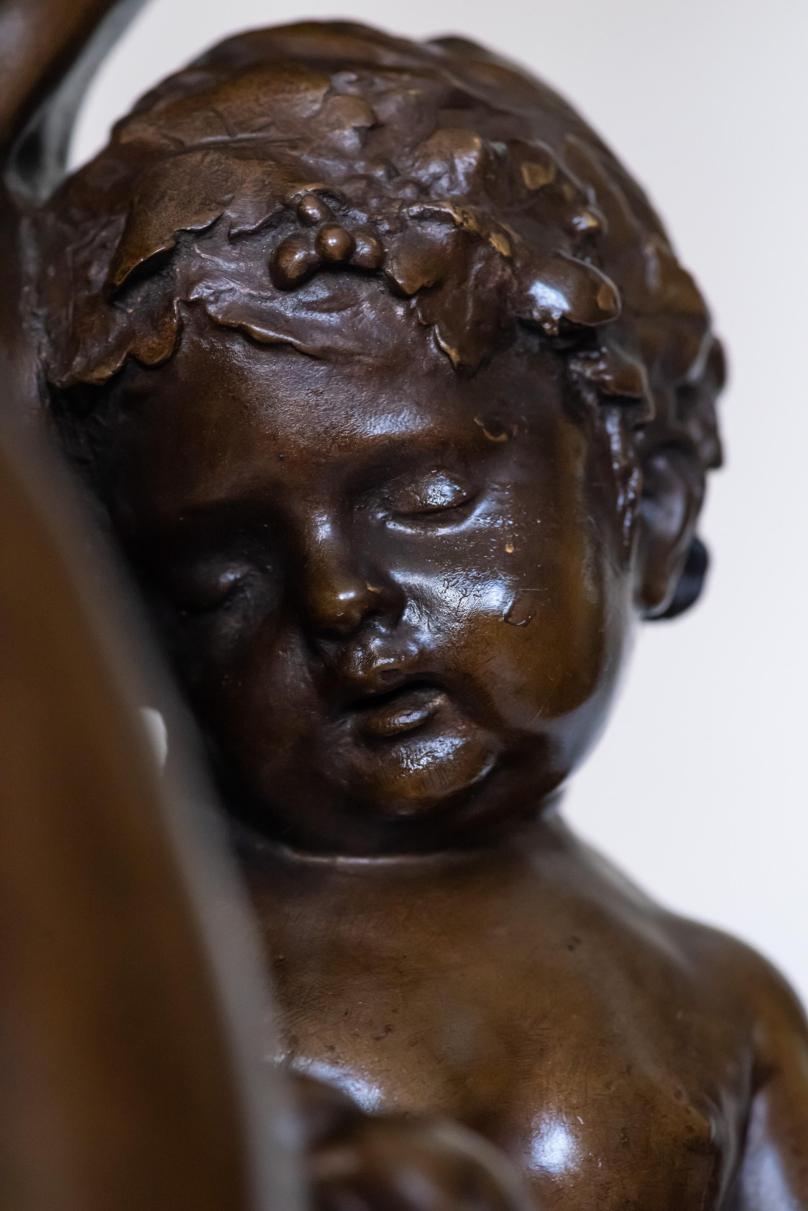 Merkur, der Amor trägt Bronze-Skulptur von Hannaux im Angebot 6