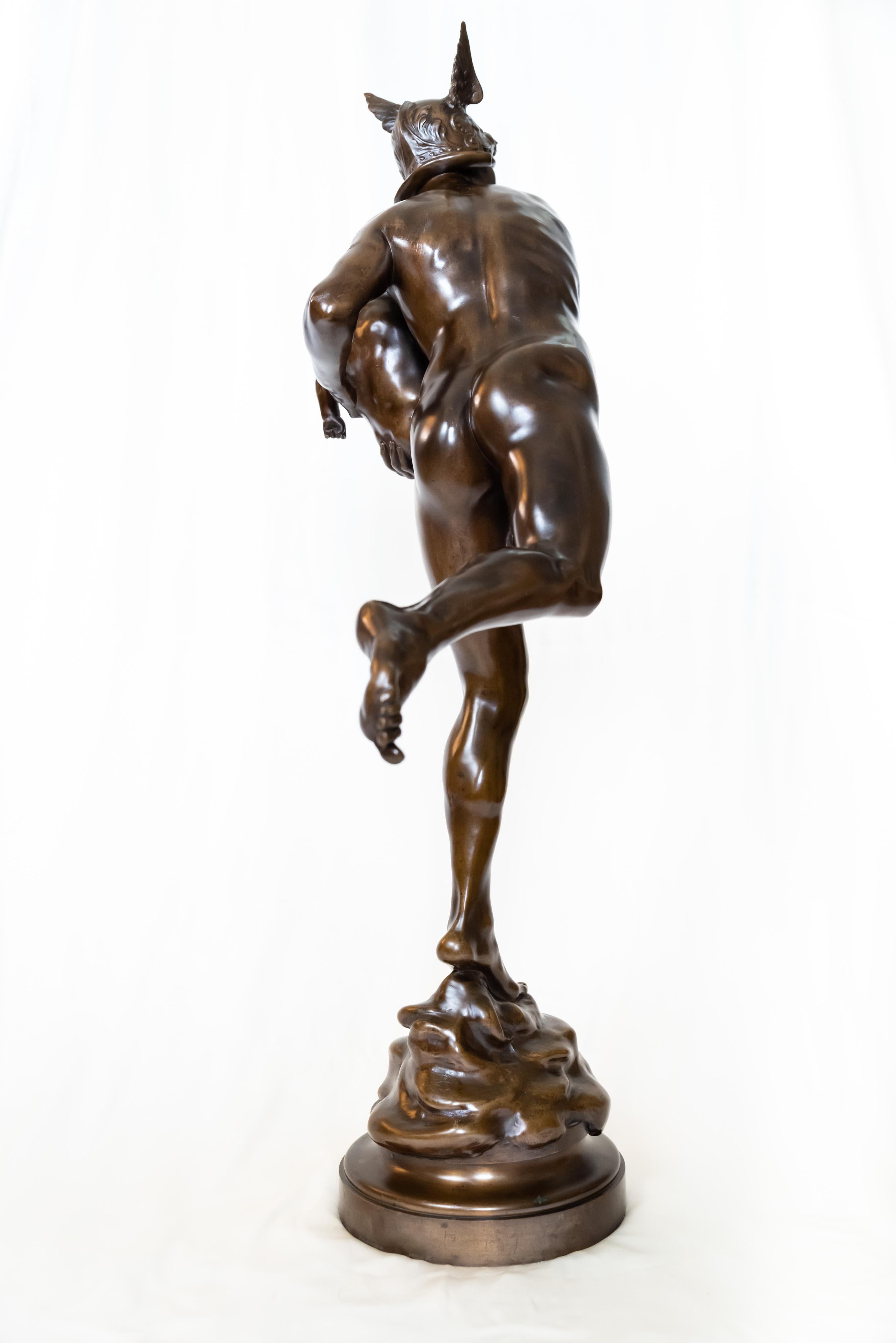 French Mercury Carrying Cupid Bronze Sculpture by Hannaux For Sale