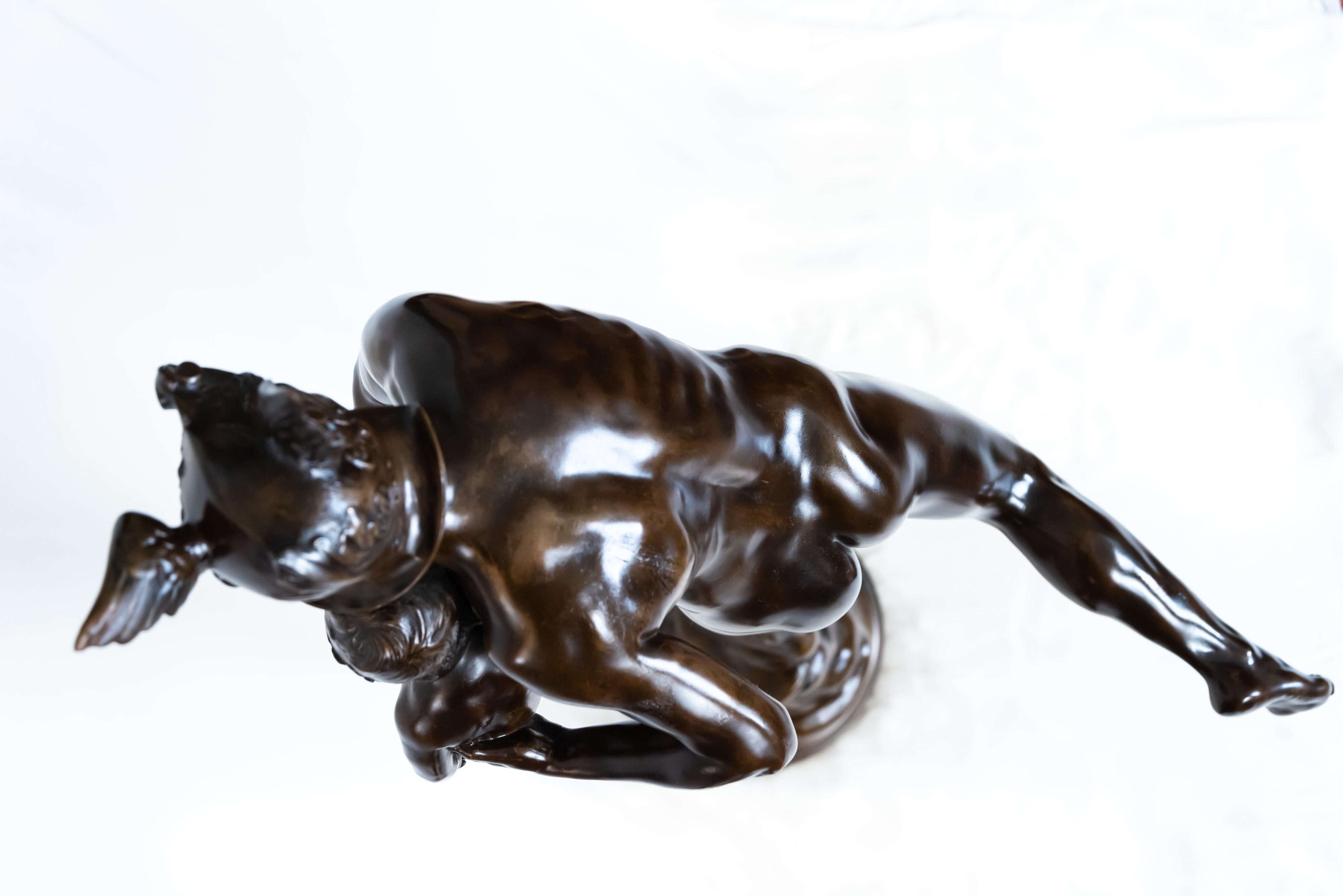 Patinated Mercury Carrying Cupid Bronze Sculpture by Hannaux For Sale