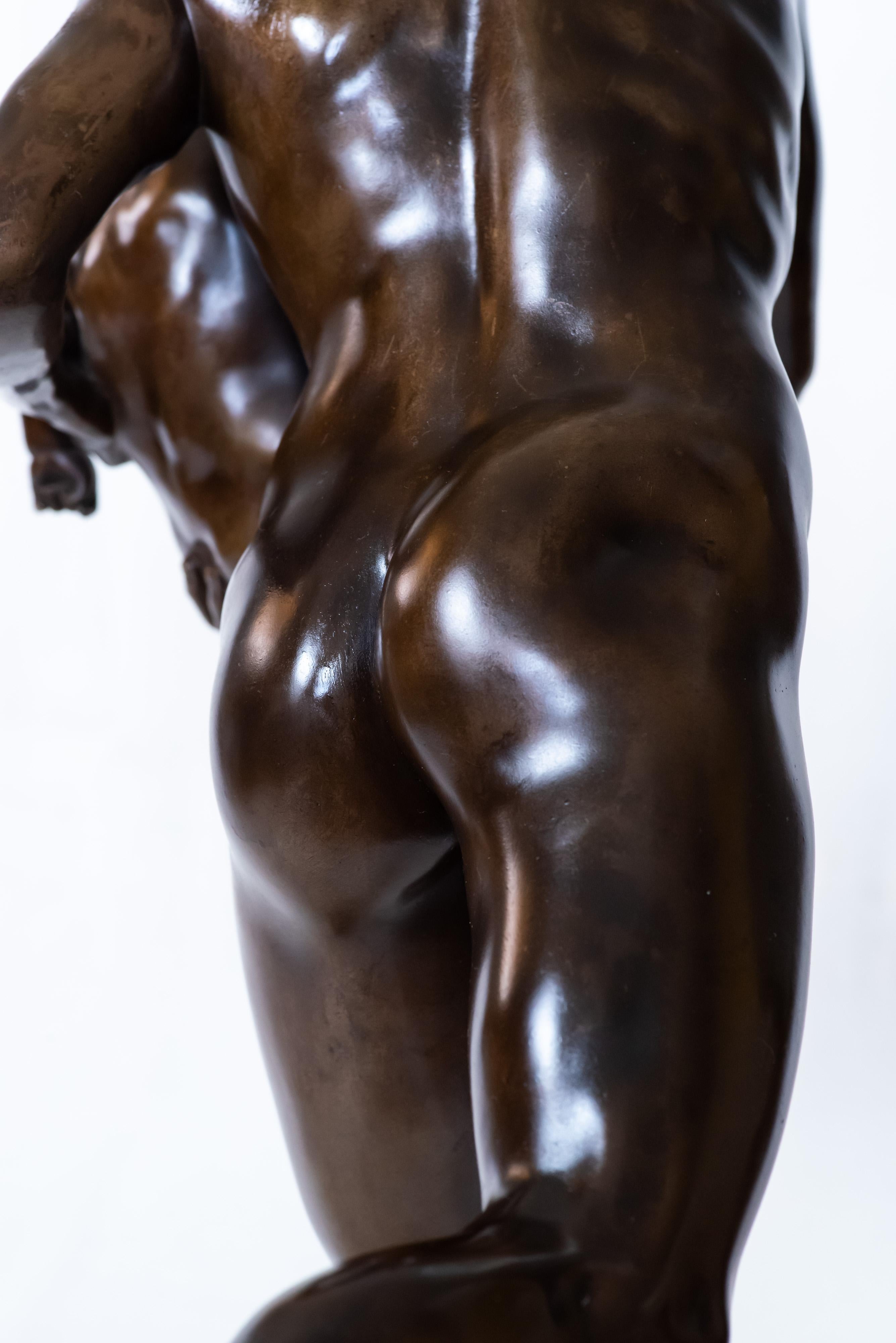 Mercury Carrying Cupid Bronze Sculpture by Hannaux In Good Condition For Sale In 263-0031, JP