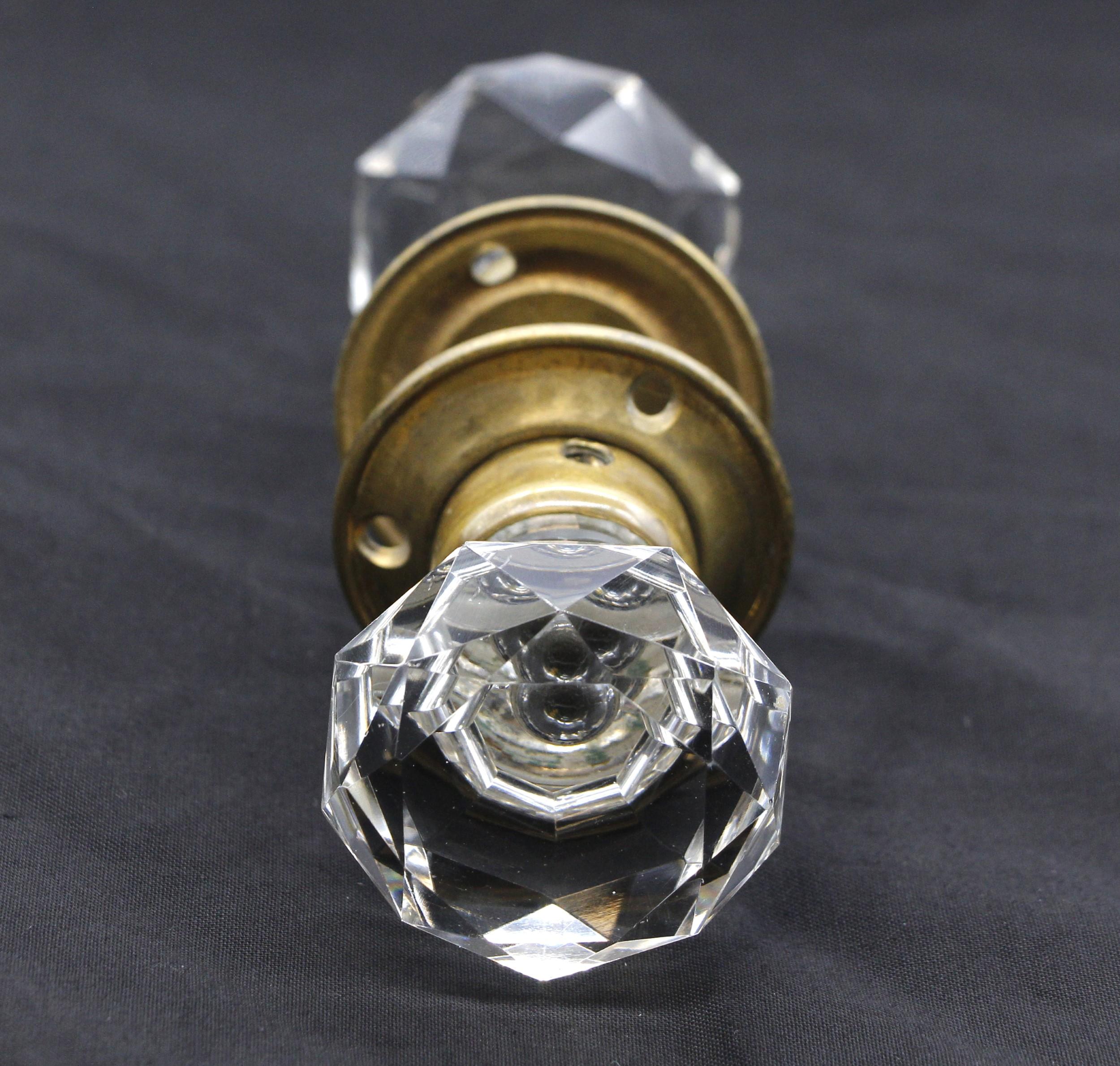20th Century Mercury Dot Center Faceted Cut Glass Doorknob Set 