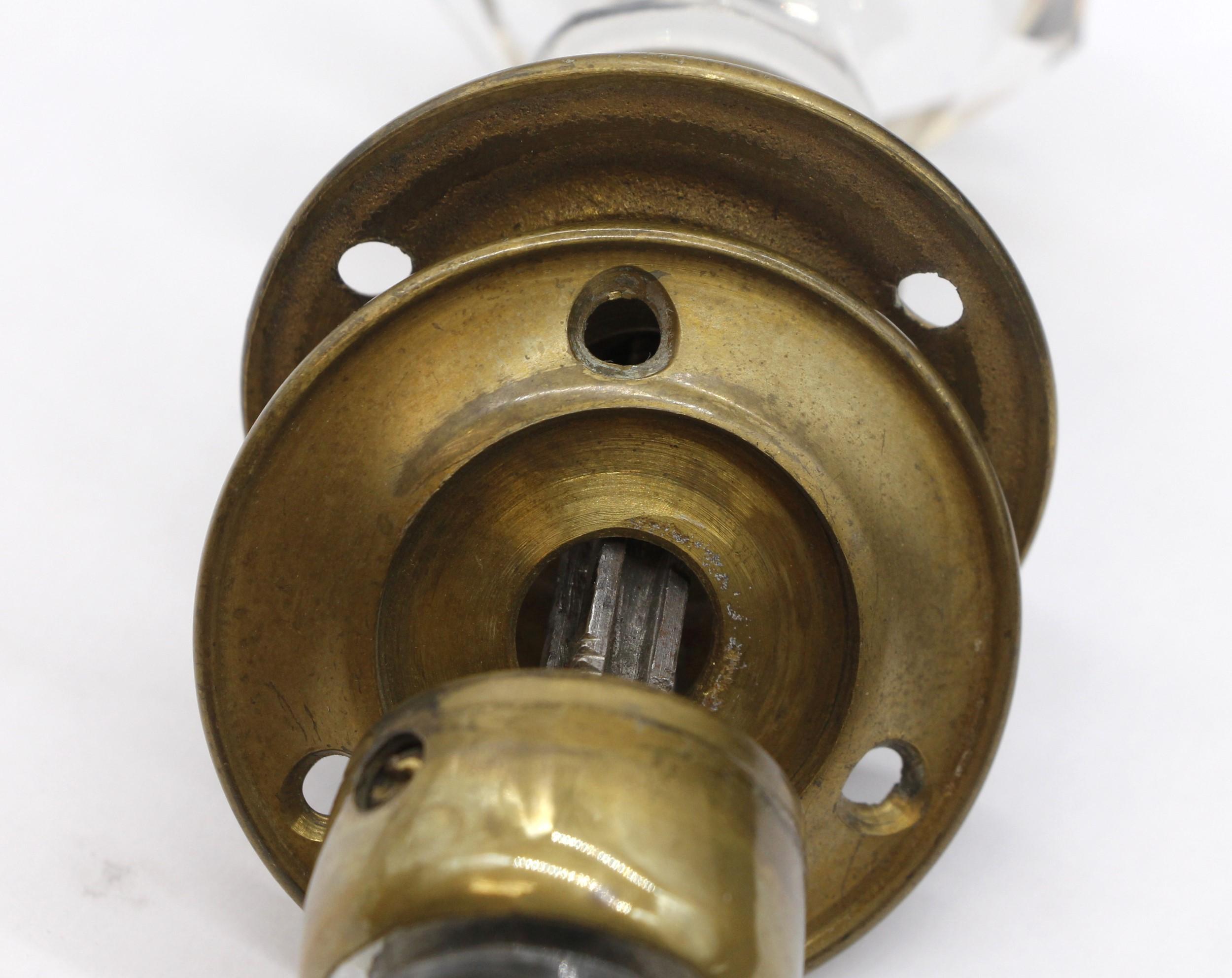 Brass Mercury Dot Center Faceted Cut Glass Doorknob Set 